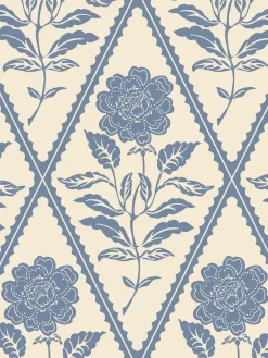 Cream/Blue Juliette Floral Print 10M Wallpaper
