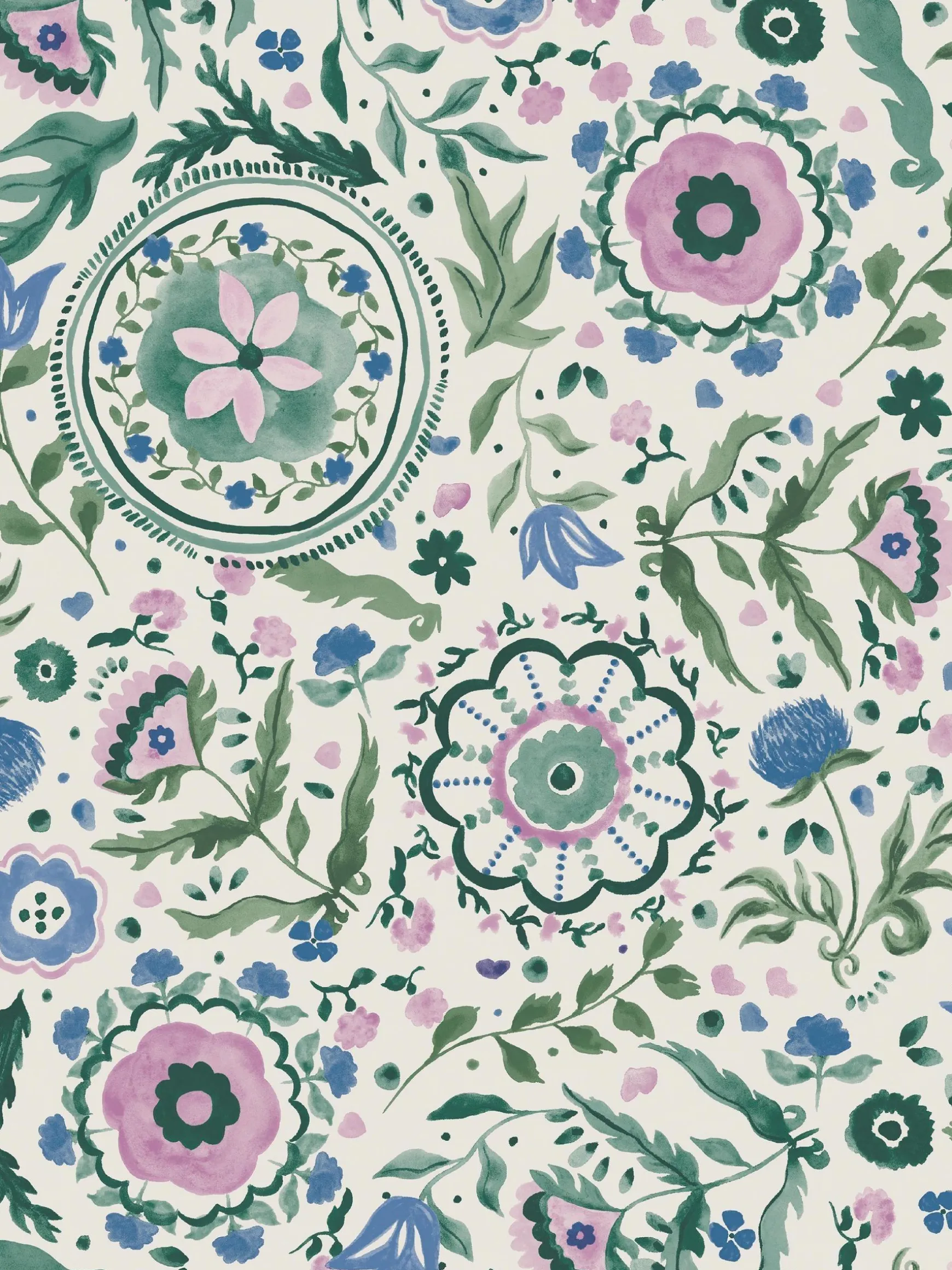 Cream/Multi Festival Flowers 10M Wallpaper