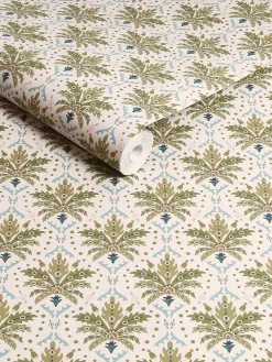 Cream/Multi Palm Geo Print 10M Wallpaper