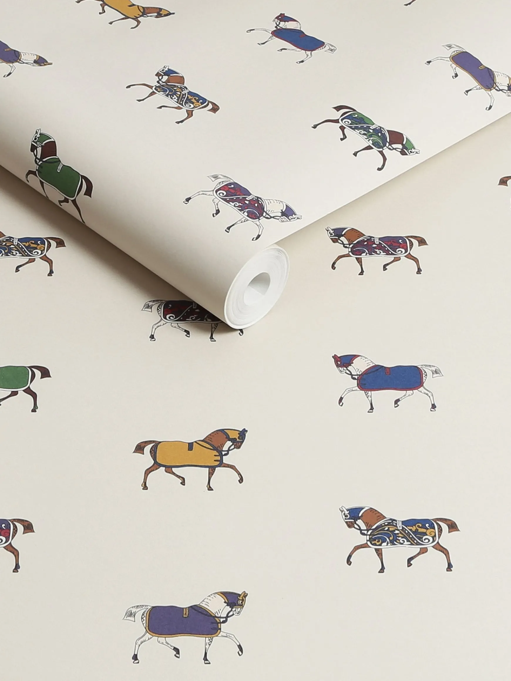 Cream/Multi Regal Horse Print 10M Wallpaper