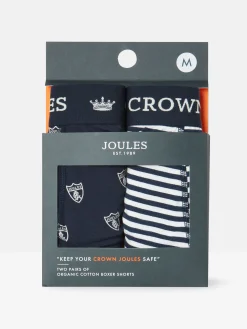 Crown Joules Navy & White Crest Pack of Two Cotton Boxers