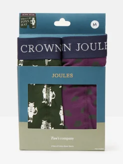Crown Joules Purple/Green Pack of Two Cotton Boxers