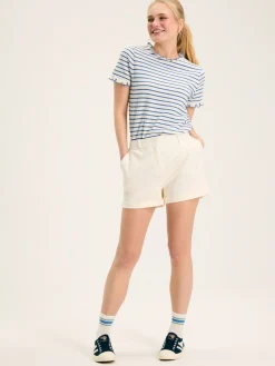 Daisy Cream & Blue Short Sleeve Frilled Neck Top