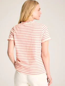 Daisy Pink/Cream Short Sleeve Frilled Neck Top