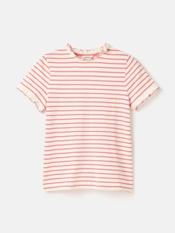 Daisy Pink/Cream Short Sleeve Frilled Neck Top