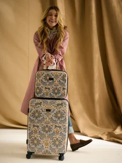 Damask Print Large Four Wheel Hard Shell Suitcase