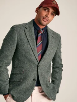 Dark Green Herringbone Texture Slim Fit Blazer