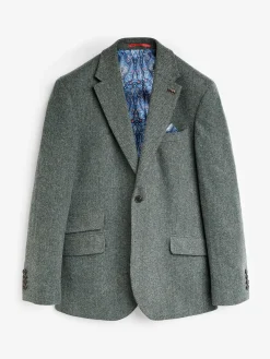 Dark Green Herringbone Texture Slim Fit Blazer