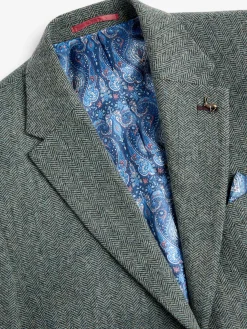 Dark Green Herringbone Texture Slim Fit Blazer