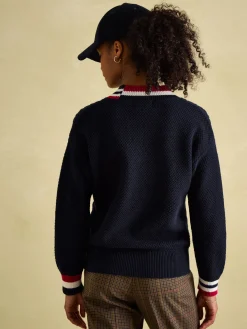 Dawson Navy Cable Knit Cricket Jumper
