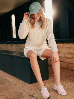 Dibbly Cream & Blue Cable Knit Cricket Jumper