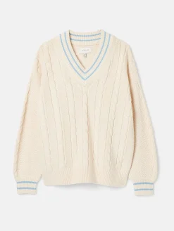 Dibbly Cream & Blue Cable Knit Cricket Jumper