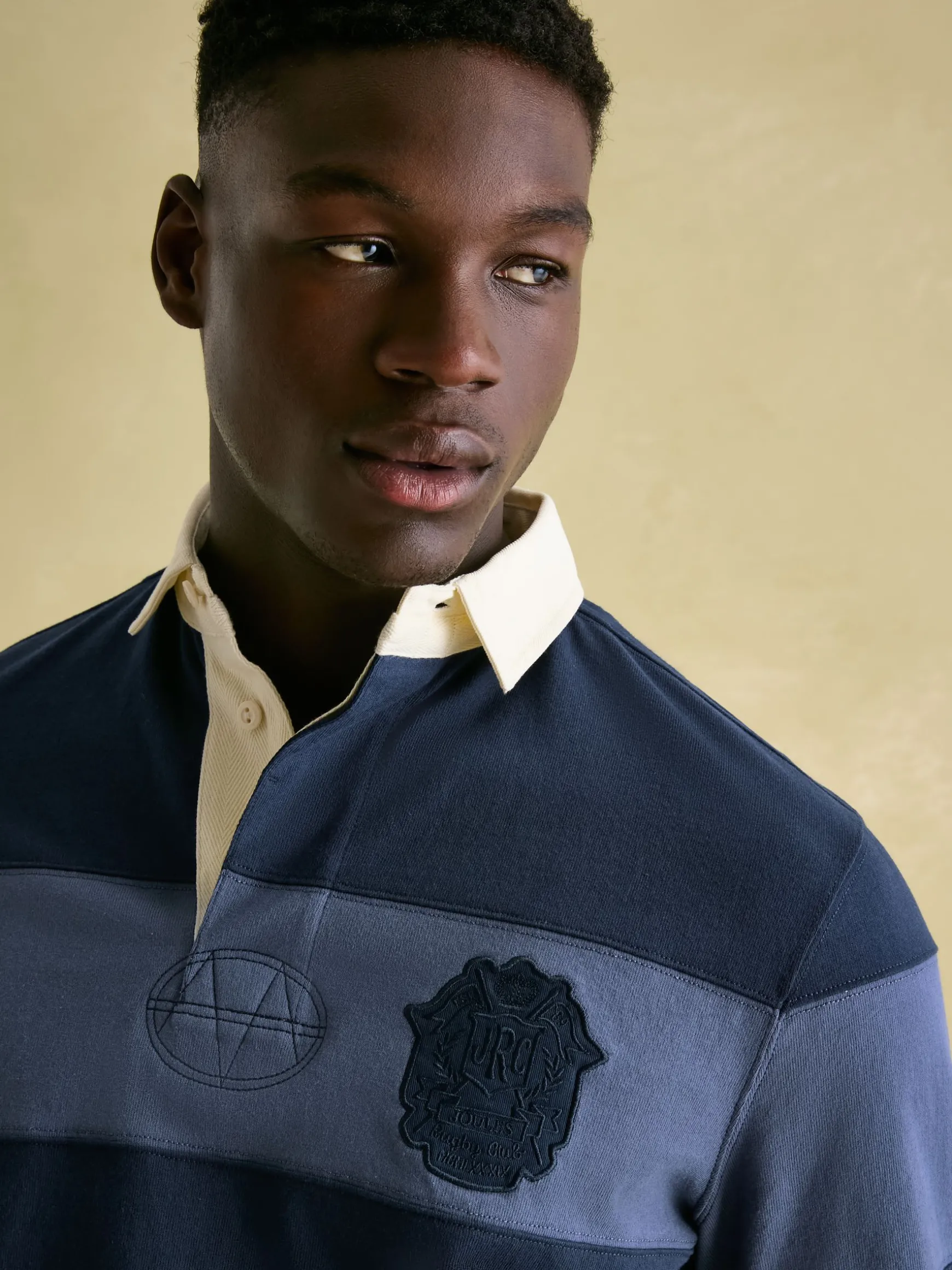Edgeford Navy Embellished Cut And Sew Rugby Shirt