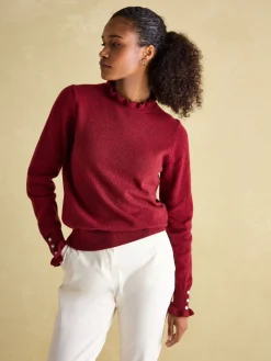 Edith Burgundy Frill Neck Jumper