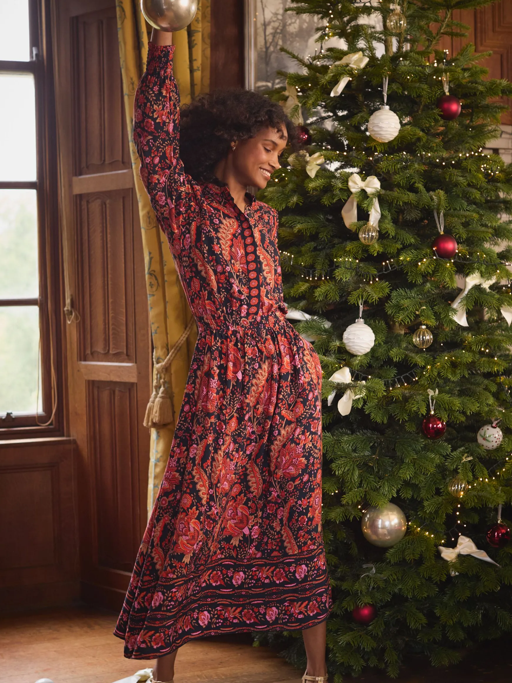 Elena Navy Floral Button Down Maxi Dress