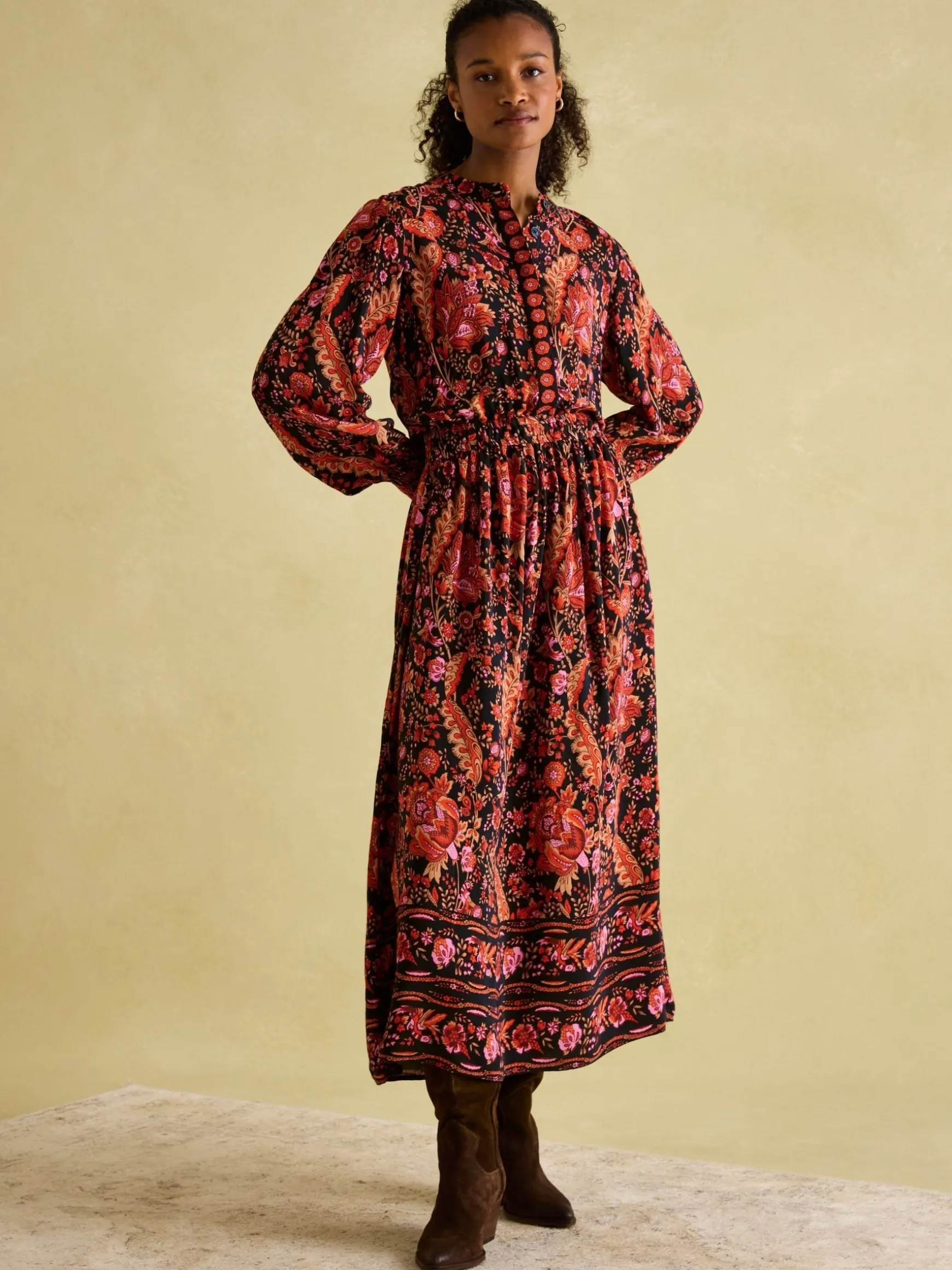 Elena Navy Floral Button Down Maxi Dress