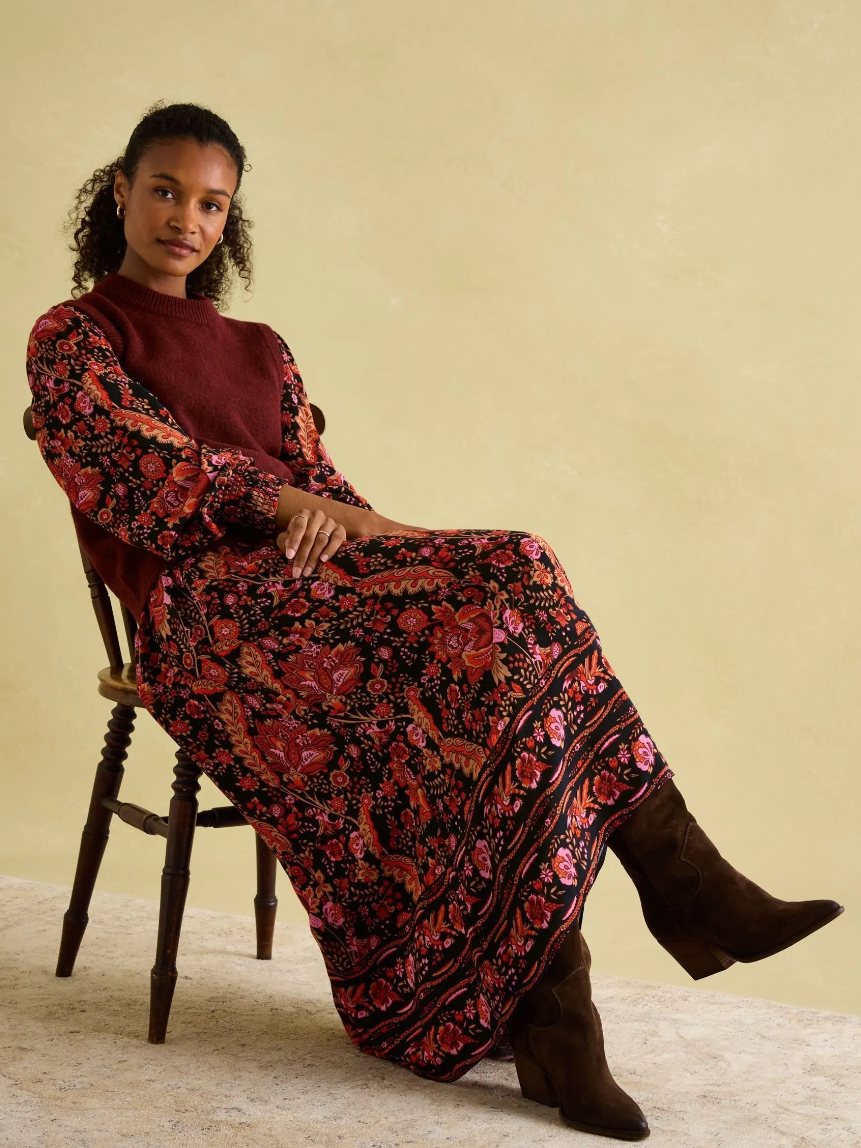 Elena Navy Floral Button Down Maxi Dress