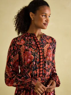 Elena Navy Floral Button Down Maxi Dress