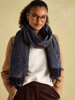 Elissa Navy & Camel Double-Sided Jacquard Scarf