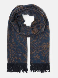 Elissa Navy & Camel Double-Sided Jacquard Scarf