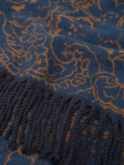 Elissa Navy & Camel Double-Sided Jacquard Scarf