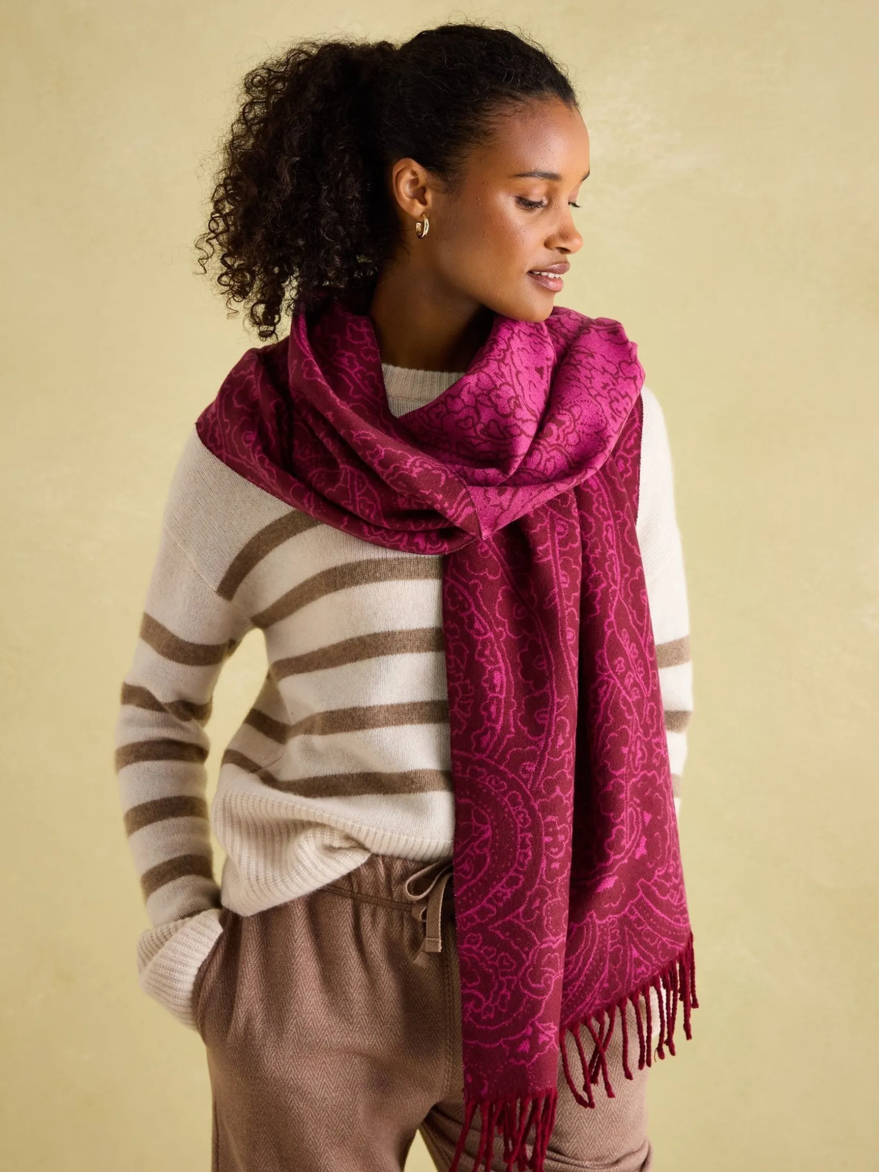 Elissa Pink & Plum Double-Sided Jacquard Scarf