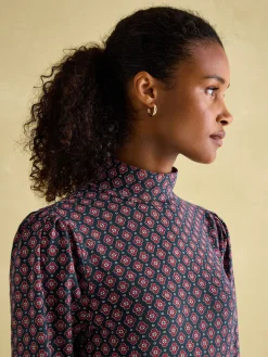 Elizabeth Blue Floral High Neck Jersey Top