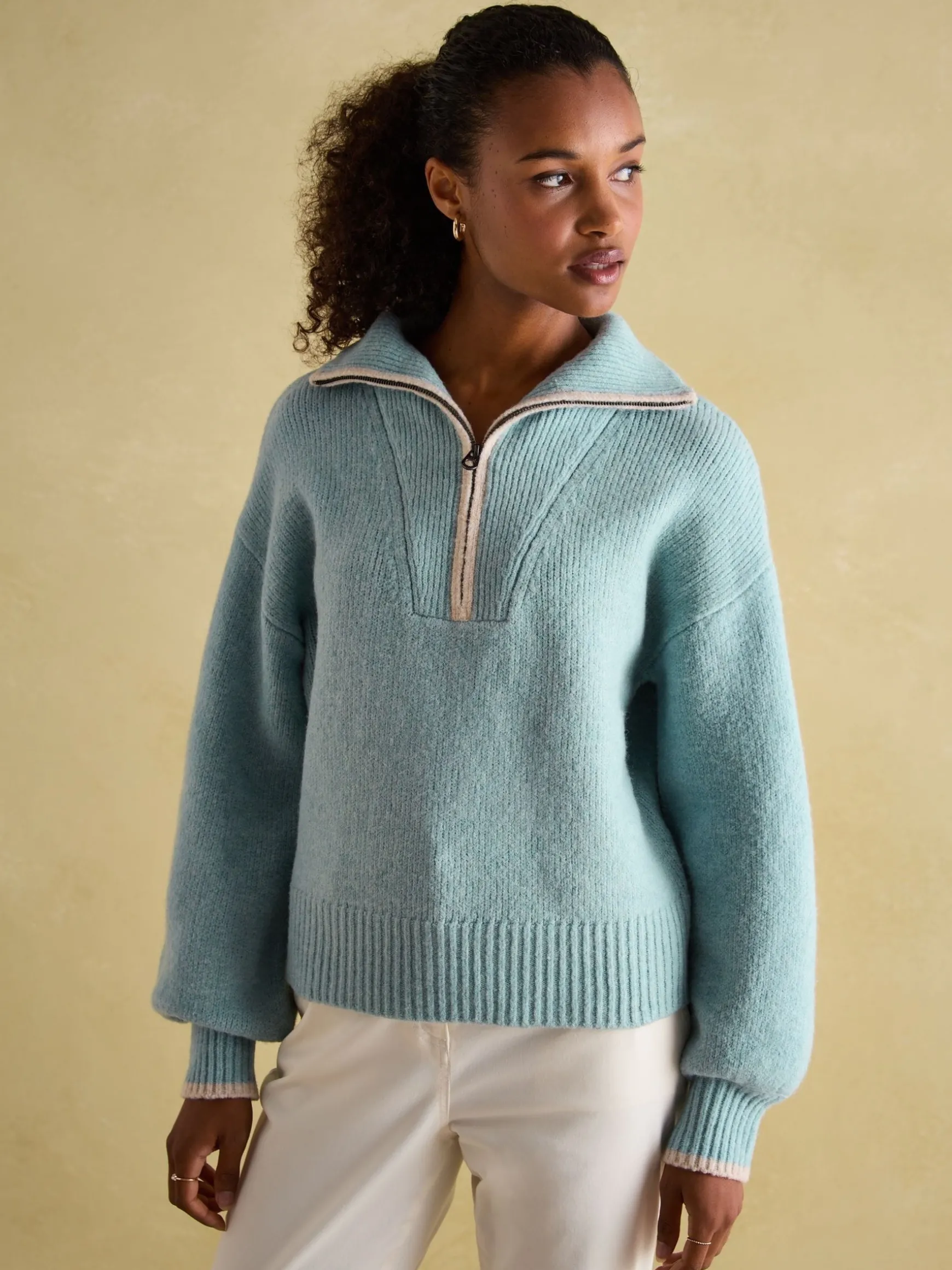 Elmore Blue Knitted Quarter Zip Jumper