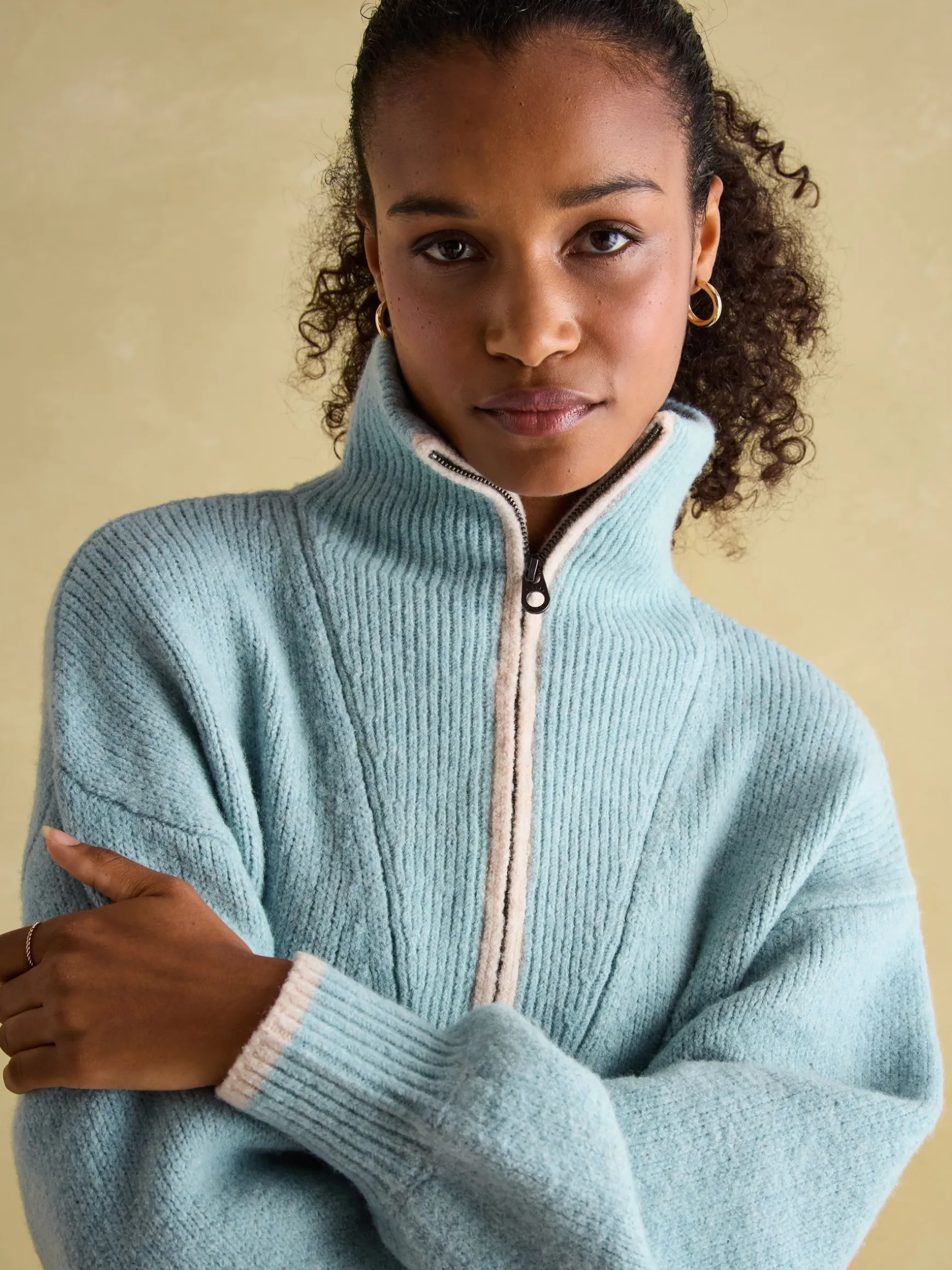 Elmore Blue Knitted Quarter Zip Jumper