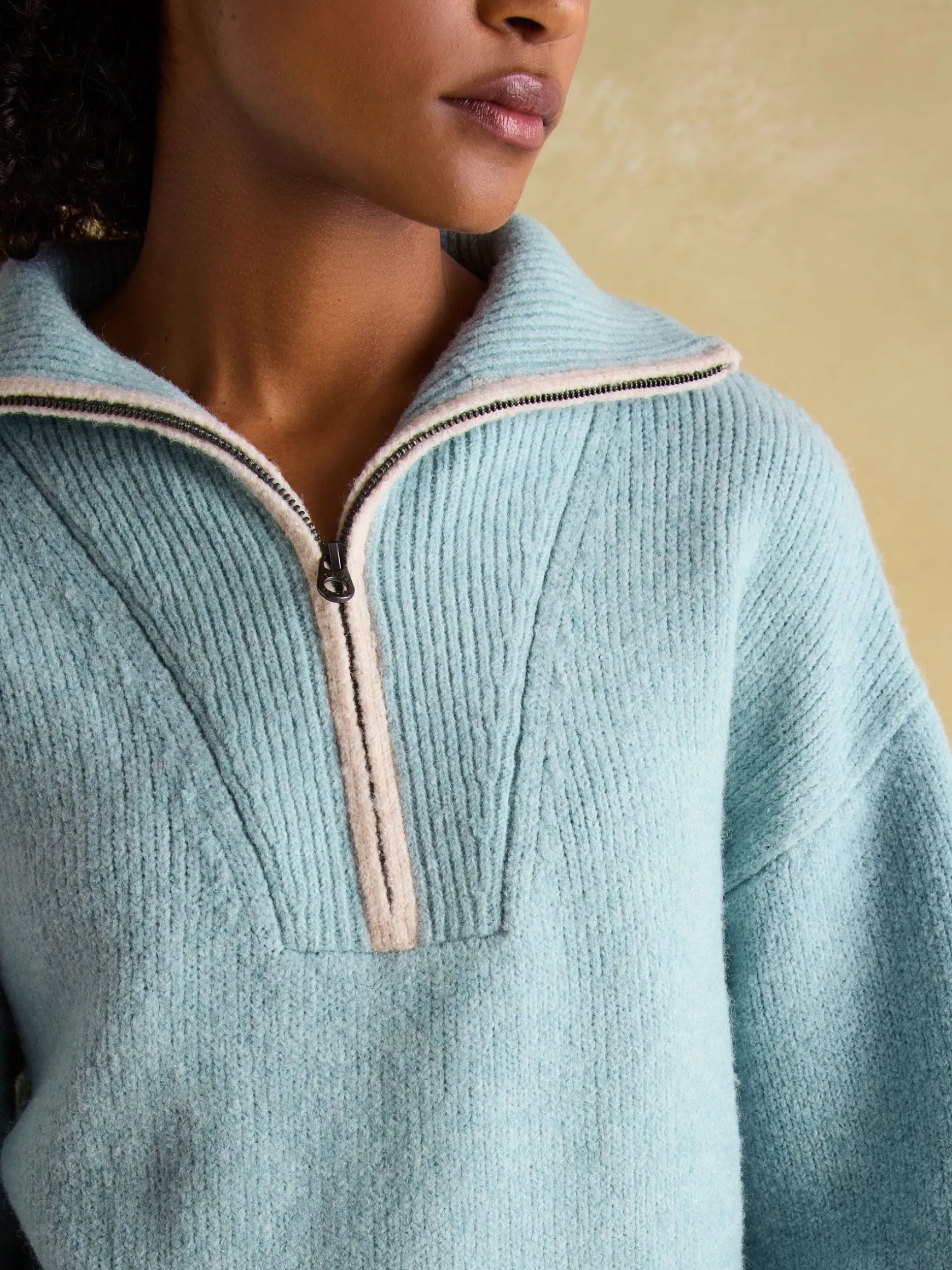 Elmore Blue Knitted Quarter Zip Jumper