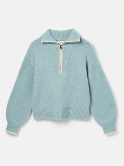 Elmore Blue Knitted Quarter Zip Jumper