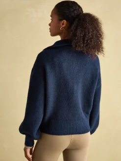 Elmore Navy Knitted Quarter Zip Jumper