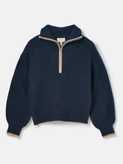 Elmore Navy Knitted Quarter Zip Jumper