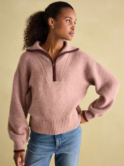 Elmore Pink Knitted Quarter Zip Jumper