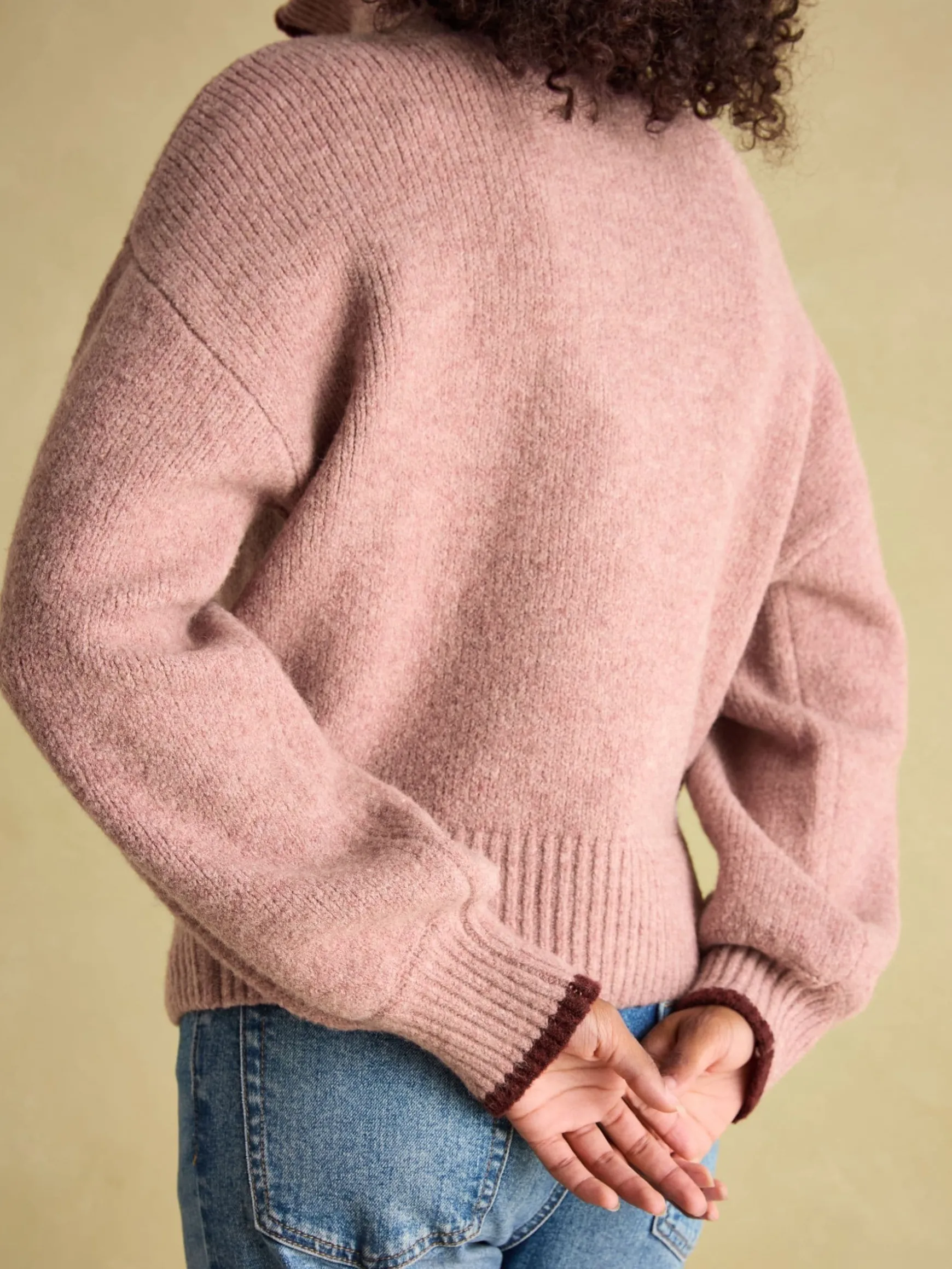 Elmore Pink Knitted Quarter Zip Jumper