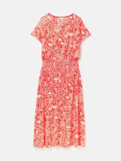 Emmeline Red Paisley Short Sleeve Midi Dress