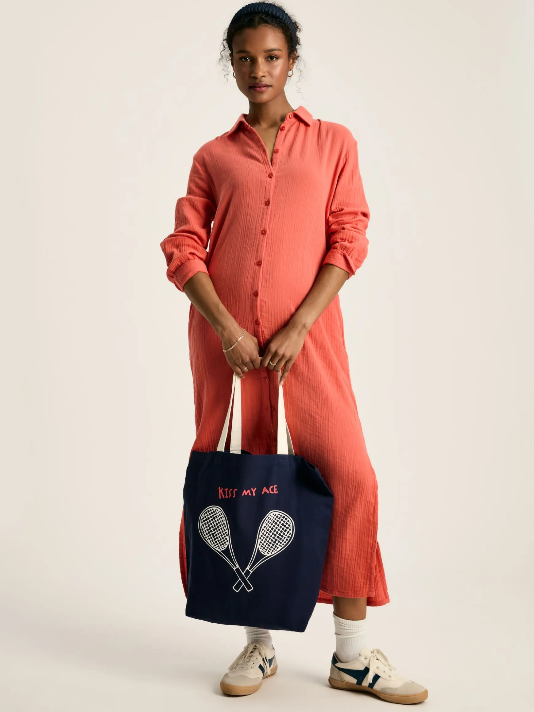 Erica Coral Pink Button Through Cotton Shirt Dress