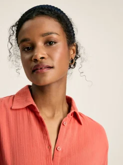 Erica Coral Pink Button Through Cotton Shirt Dress