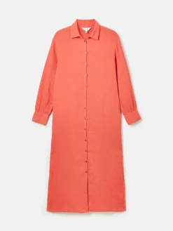 Erica Coral Pink Button Through Cotton Shirt Dress
