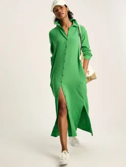 Erica Green Button Through Cotton Shirt Dress