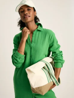 Erica Green Button Through Cotton Shirt Dress
