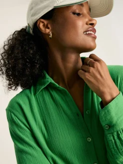 Erica Green Button Through Cotton Shirt Dress