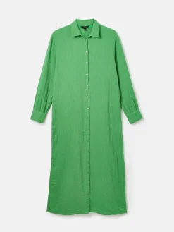 Erica Green Button Through Cotton Shirt Dress
