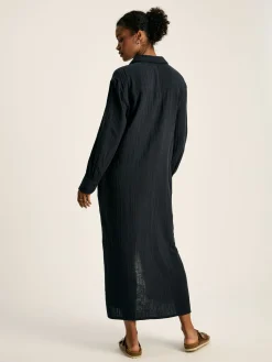 Erica Navy Button Through Cotton Shirt Dress