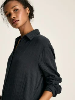 Erica Navy Button Through Cotton Shirt Dress