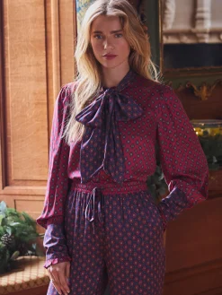 Everly Red Tie Neck Blouse