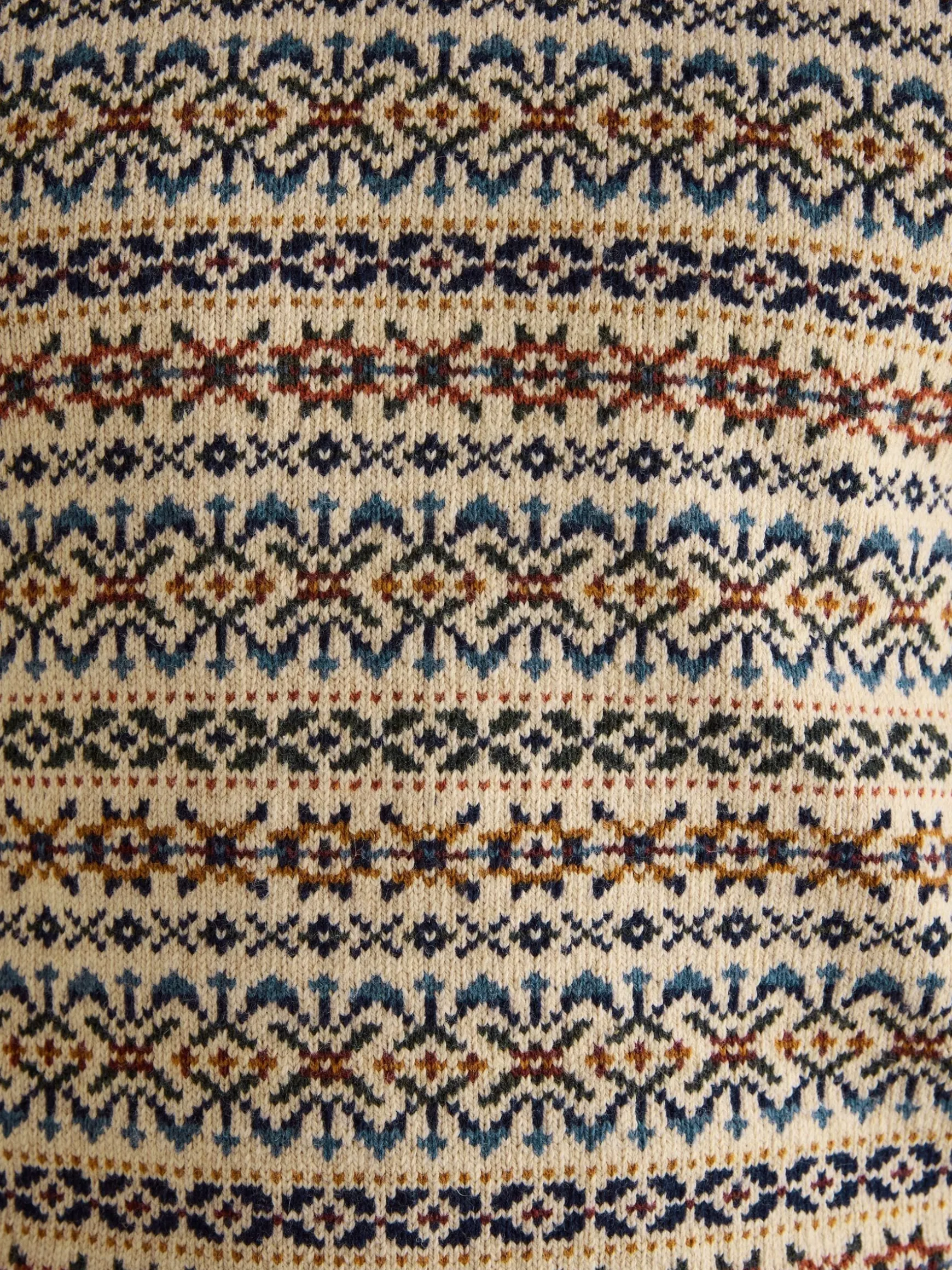 Fair Isle Cream Crew Neck Jumper Contains Merino Wool