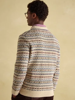 Fair Isle Cream Crew Neck Jumper Contains Merino Wool