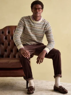 Fair Isle Cream Crew Neck Jumper Contains Merino Wool