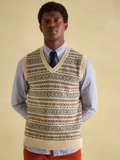 Fair Isle Cream Knitted Vest Contains Merino Wool